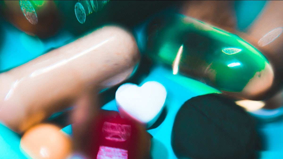 a close up of pills and pills bottles